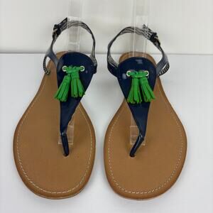 Tommy Hilfiger Women 10 strappy sandals thong tassels preppy blue green
